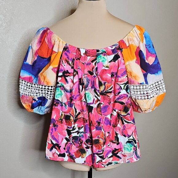 French Connection Small Isadora Patch Poplin Bardo Floral Blouse Puff Sleeves - Picture 2 of 9